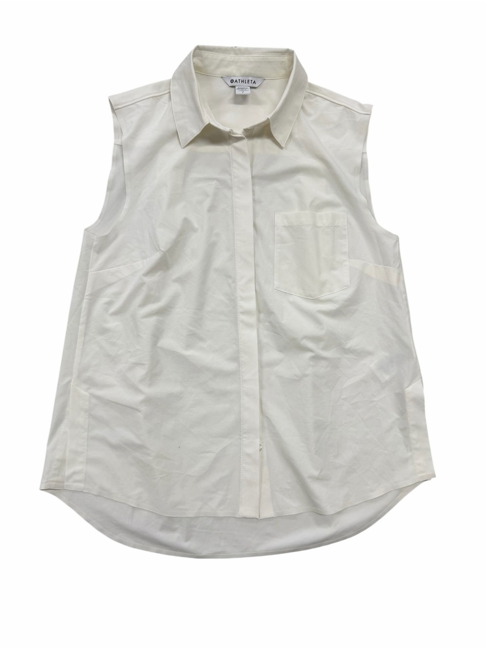 Athleta White Sleeveless Button-Down Shirt with Collar, Size Small Petite